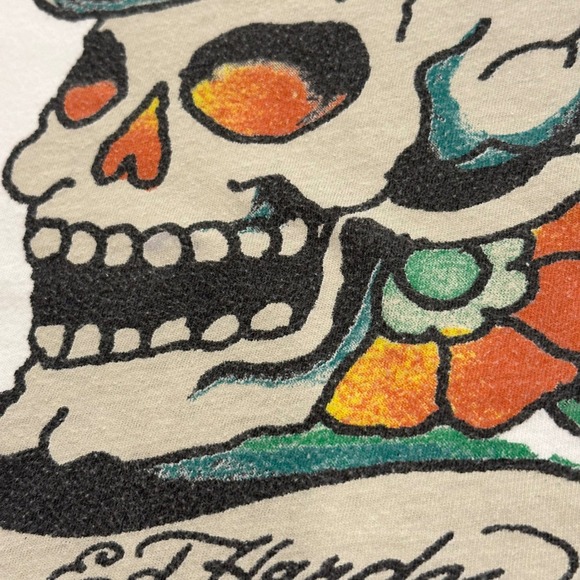 Ed Hardy White T-Shirt XXL Skull Top Hat Tattoo Graphic Menswear - Picture 3 of 9